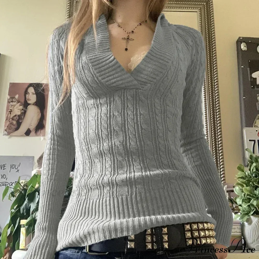 Knitted Narrow Fit Hooded Sweater Lengthy Sleeve V Neck Women - Image 3