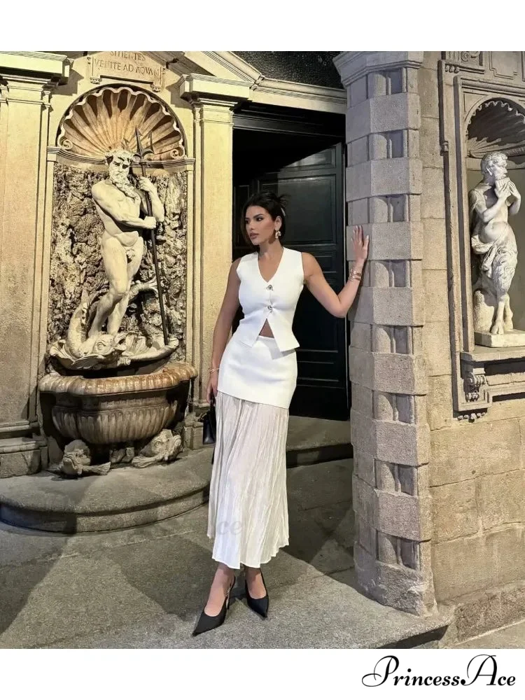 Knitted V-Neck Ankle Skirt Workplace Two Piece Set - Image 5