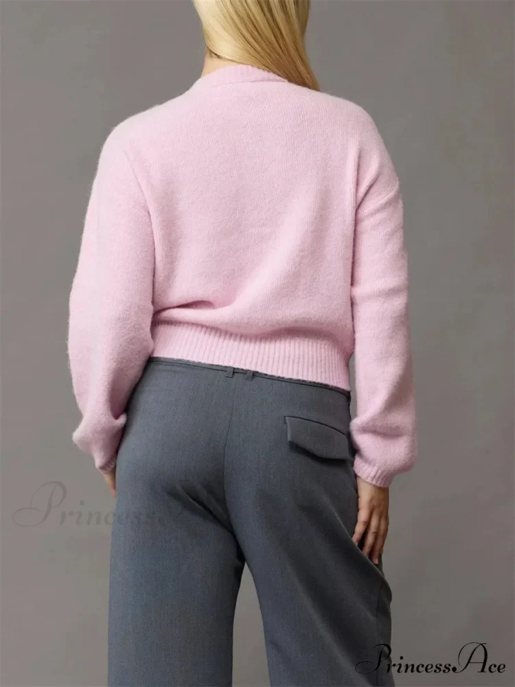 Knotted Button Plain Knit Cardigan - Image 2