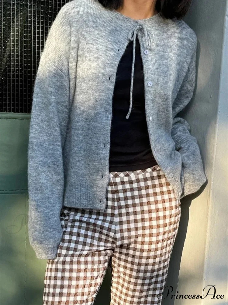 Knotted Button Plain Knit Cardigan - Image 5