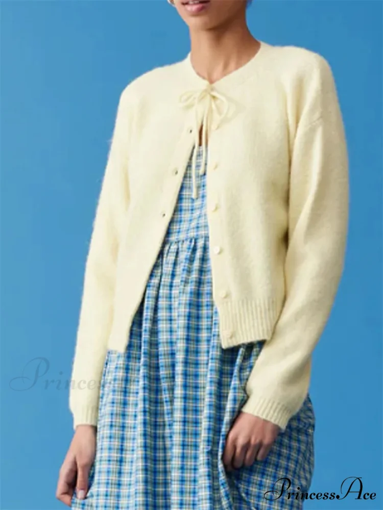 Knotted Button Plain Knit Cardigan - Image 6