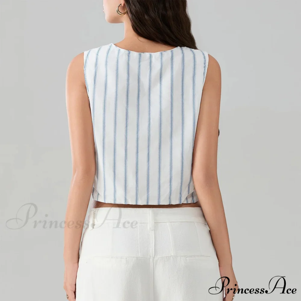 Knotted Striped Bandage Cropped Top - Image 2