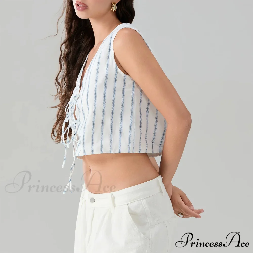 Knotted Striped Bandage Cropped Top - Image 3