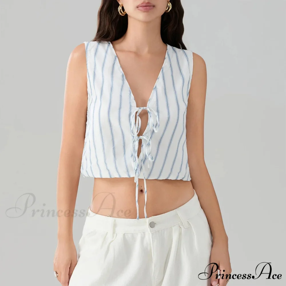Knotted Striped Bandage Cropped Top - Image 4