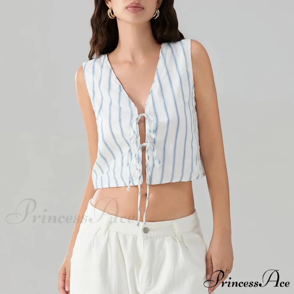 Knotted Striped Bandage Cropped Top - Image 5