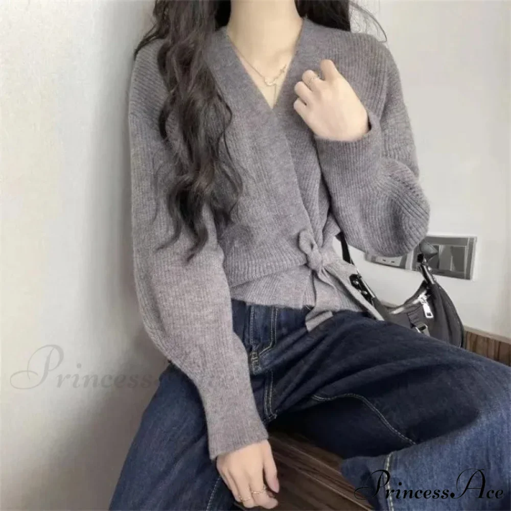 Knotted Waist Slimming Knit Cardigan - Image 2