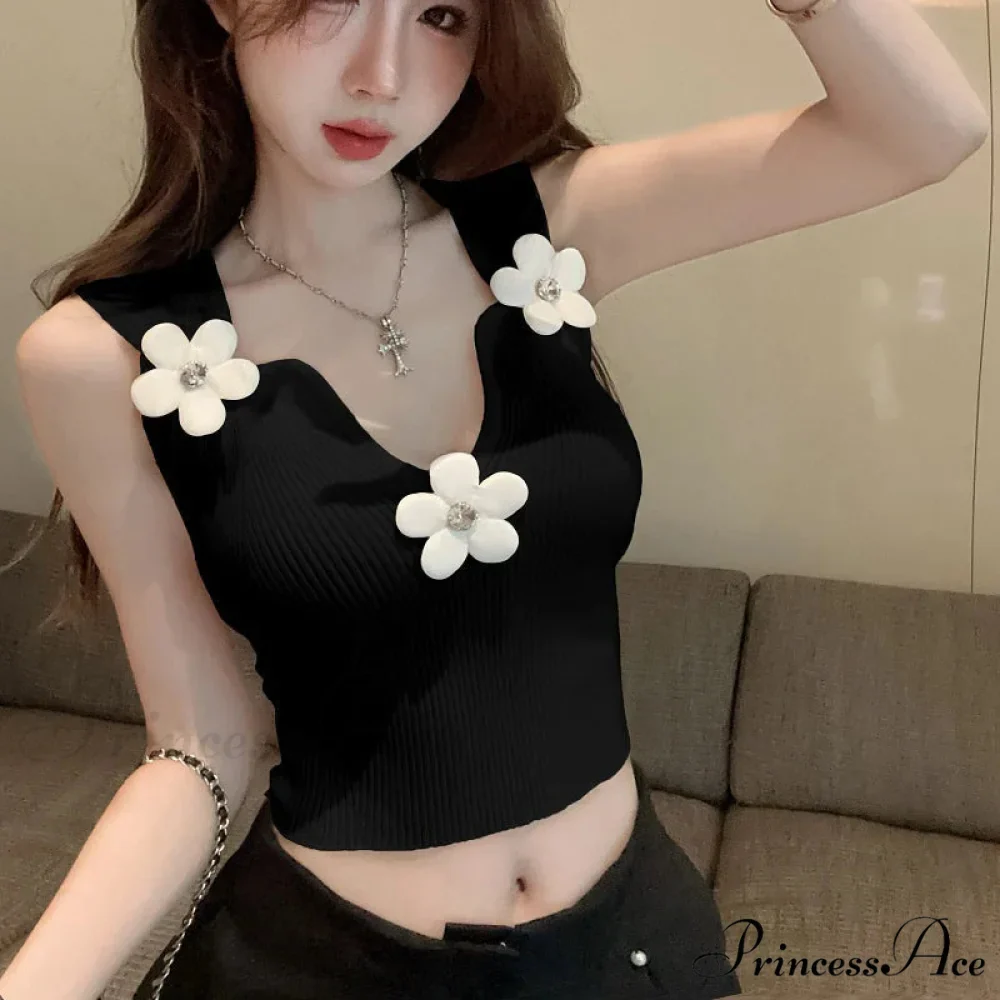 Korean 3D Blossoming Plunging Stretchy Crop Top - Image 3