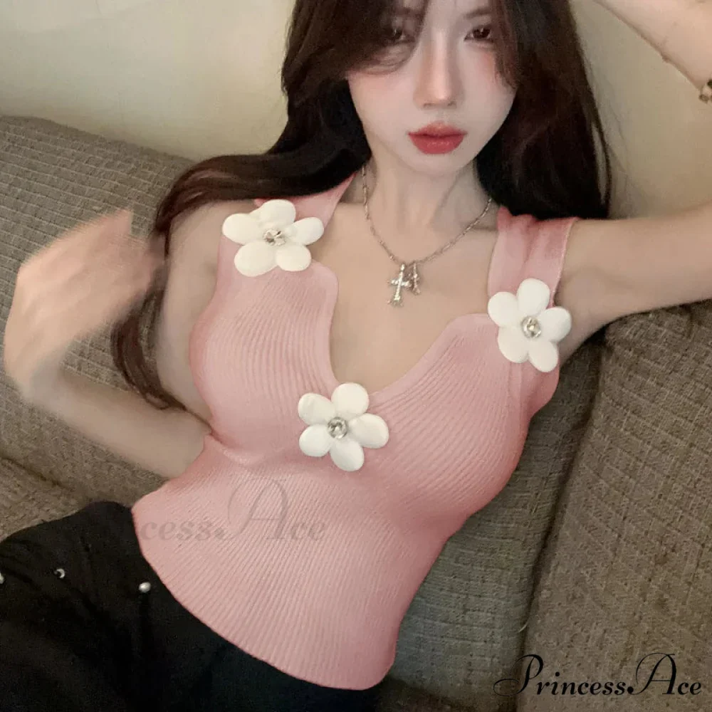 Korean 3D Blossoming Plunging Stretchy Crop Top - Image 5