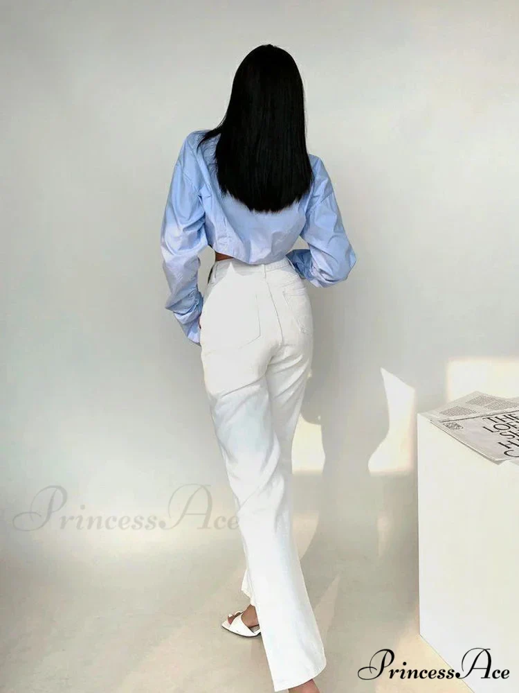 Korean Fashion Long Sleeve Button Crop Blouse - Image 6