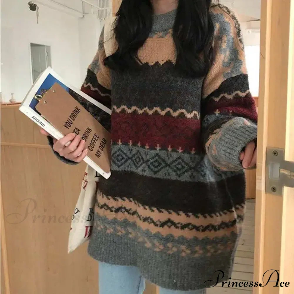 Korean Fashion Striped Baggy Jumper - Image 2