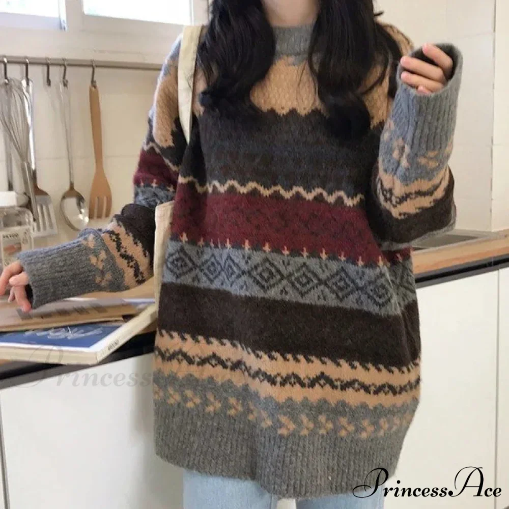 Korean Fashion Striped Baggy Jumper - Image 3