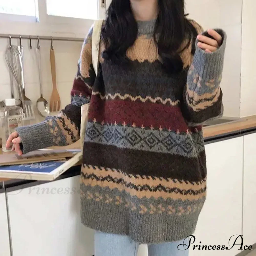 Korean Fashion Striped Baggy Jumper - Image 7