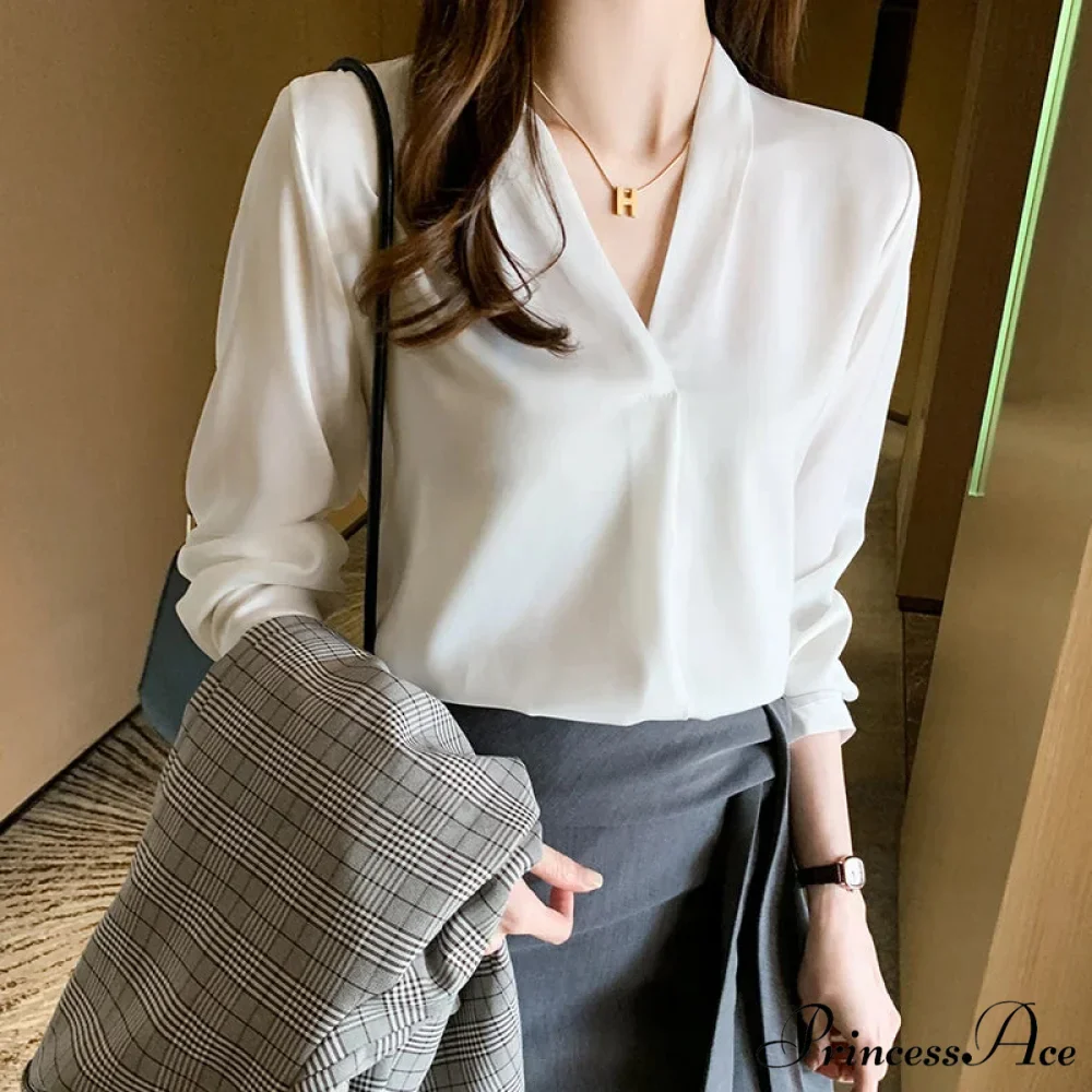 Korean Fashion V-neck Baggy Chiffon Work Blouse - Image 4