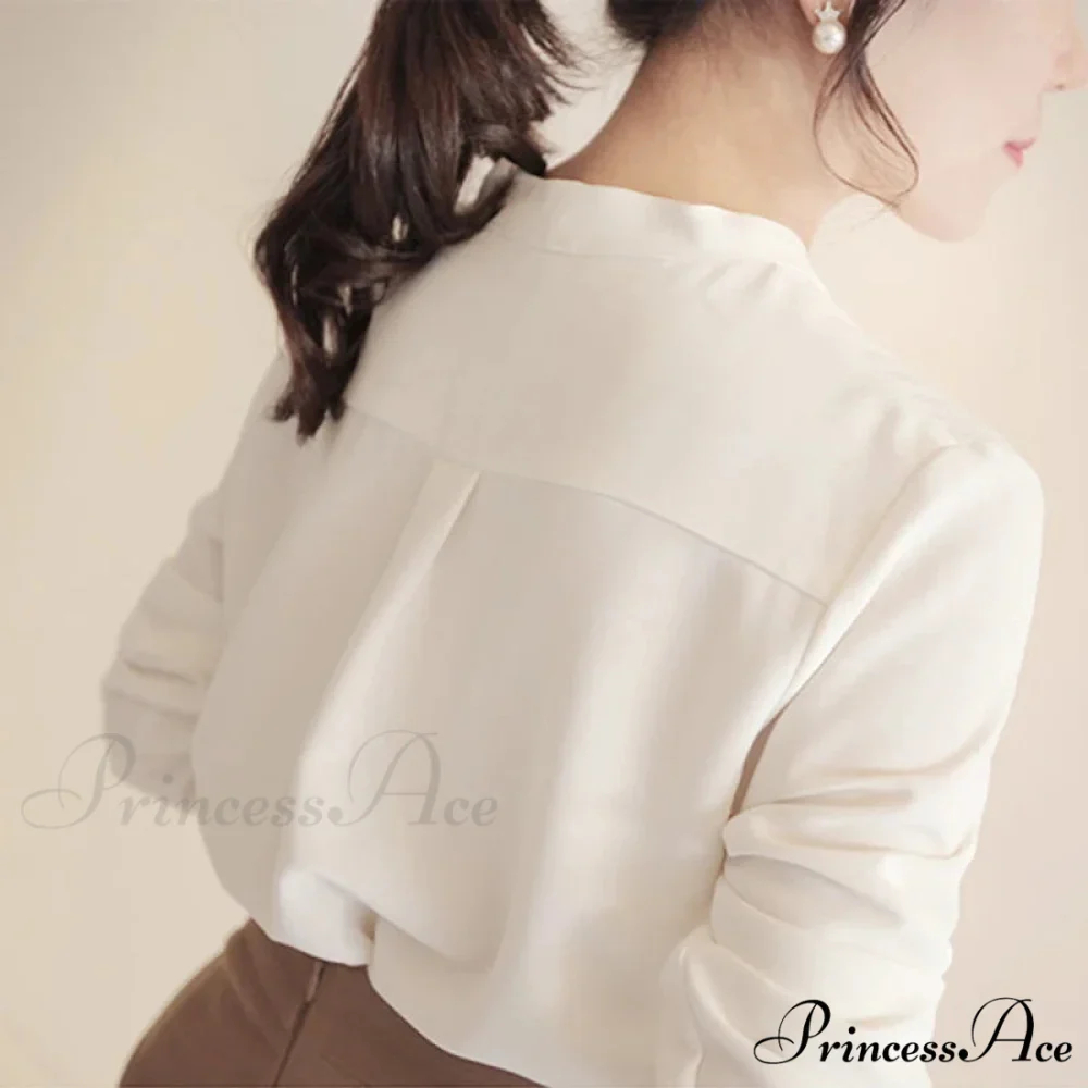 Korean Fashion V-neck Baggy Chiffon Work Blouse - Image 5