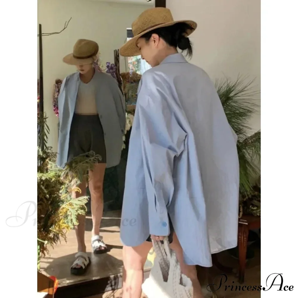 Korean Hip Hop Informal Azure Blouse Women Blouse - Image 2