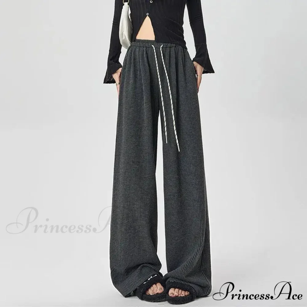 Korean Stripes Tall Waist Drawstring Trousers - Image 2