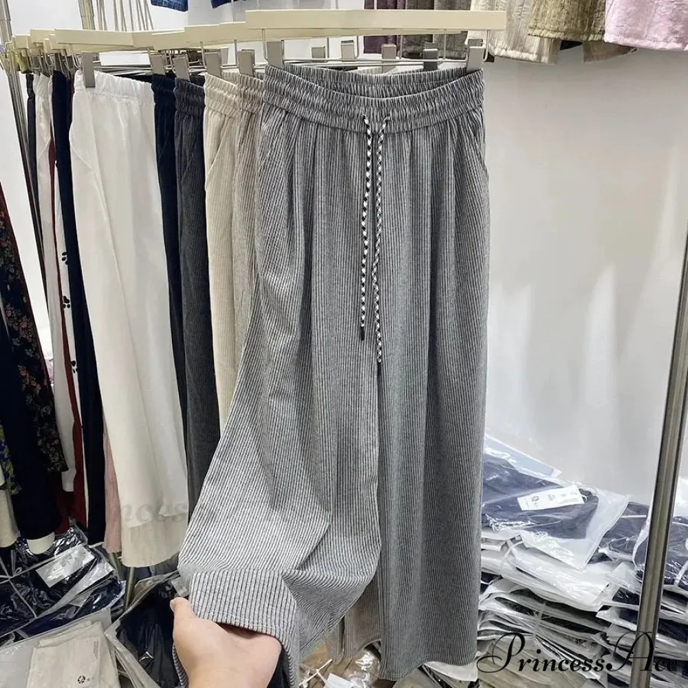 Korean Stripes Tall Waist Drawstring Trousers - Image 5