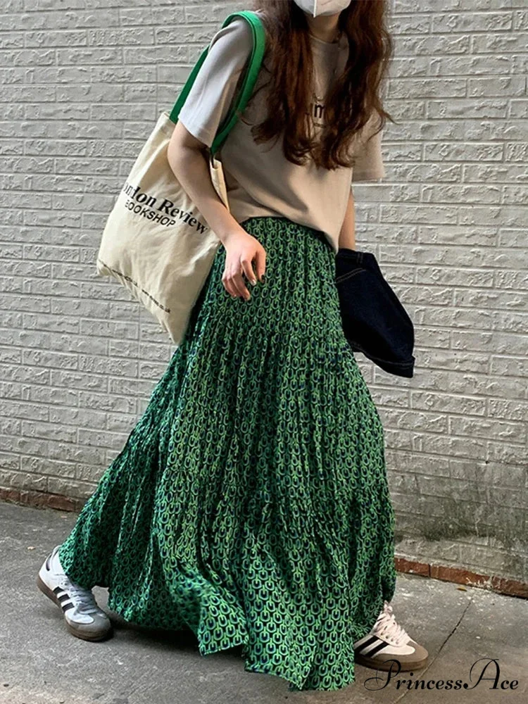 Korean Style Informal Timeless Women's Maxi Floral Skirt Relaxed A-line - Image 2