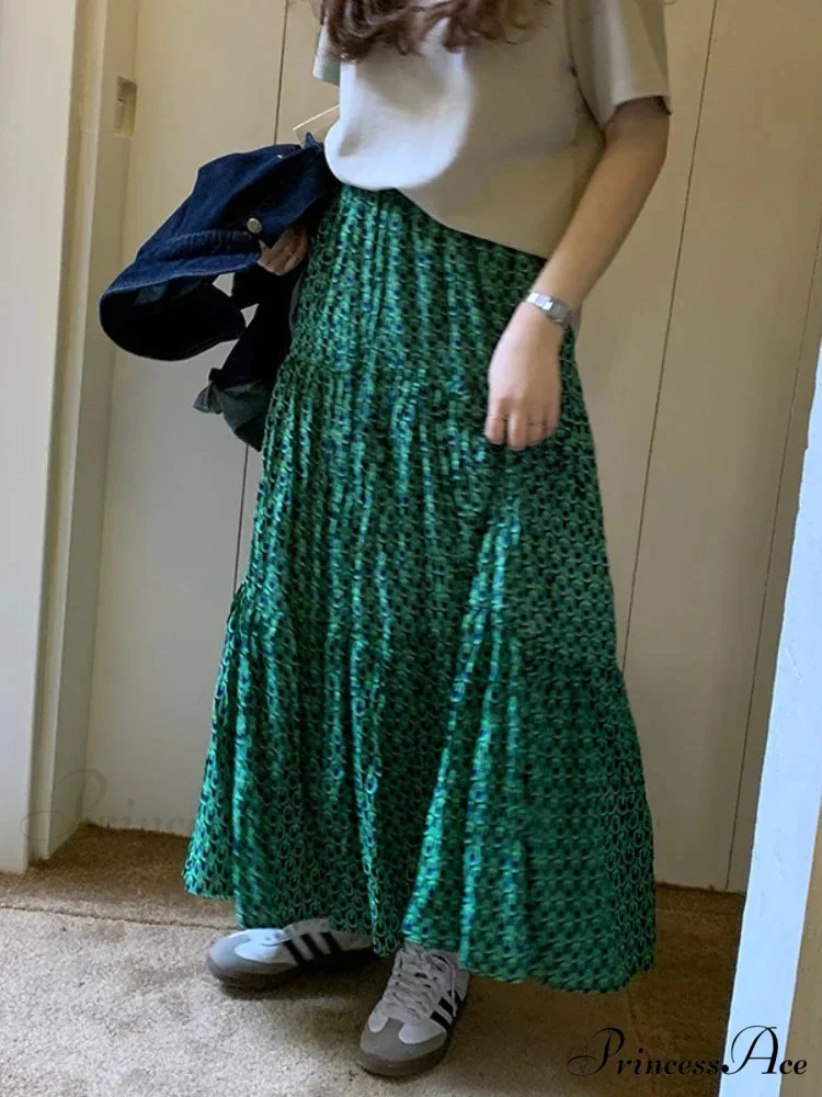 Korean Style Informal Timeless Women's Maxi Floral Skirt Relaxed A-line - Image 3