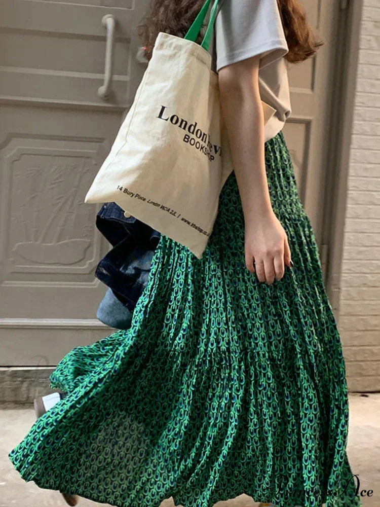 Korean Style Informal Timeless Women's Maxi Floral Skirt Relaxed A-line - Image 4