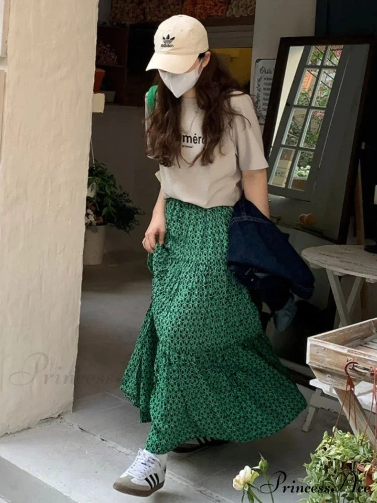 Korean Style Informal Timeless Women's Maxi Floral Skirt Relaxed A-line - Image 5