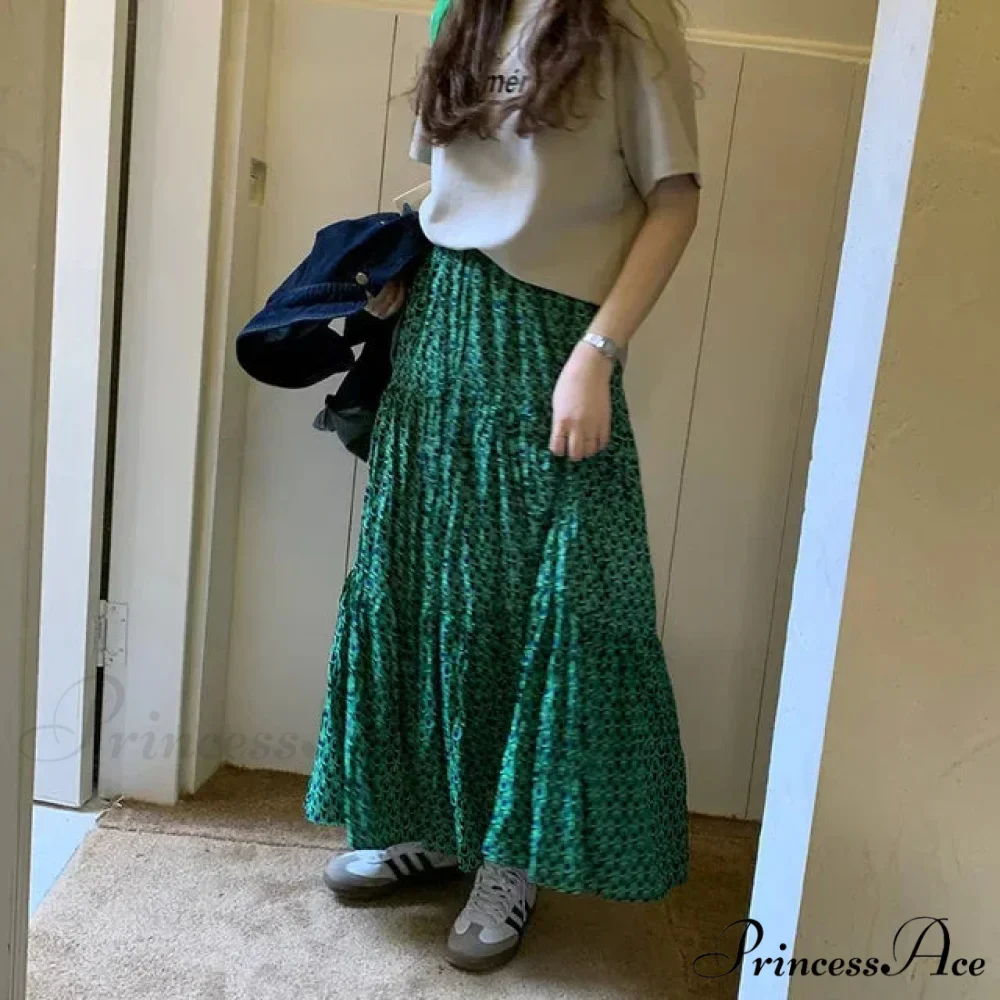 Korean Style Informal Timeless Women's Maxi Floral Skirt Relaxed A-line - Image 6