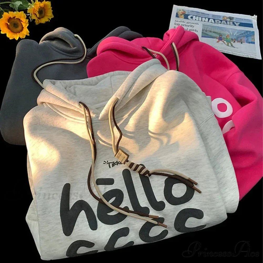 Korean Style Letter Printed Fleece Hoodie - Image 3