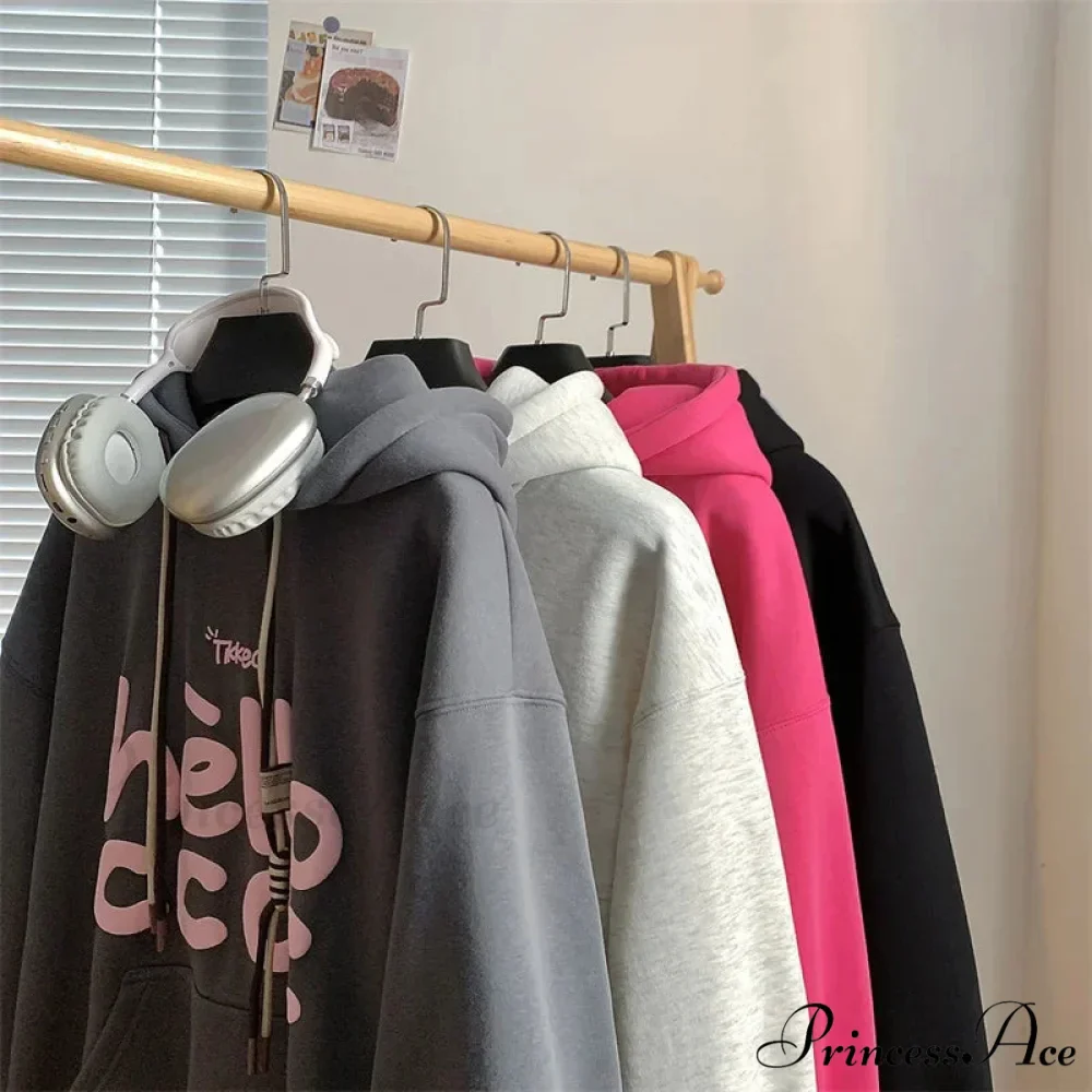 Korean Style Letter Printed Fleece Hoodie - Image 4