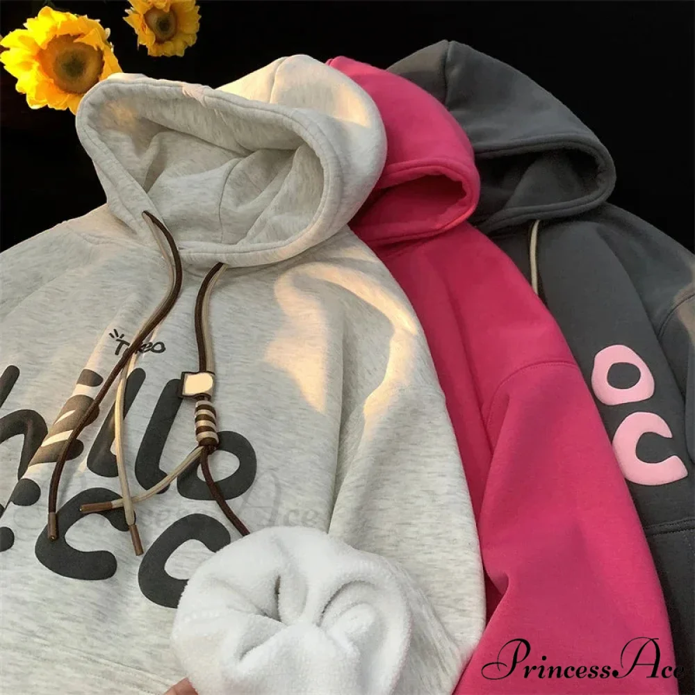 Korean Style Letter Printed Fleece Hoodie - Image 5