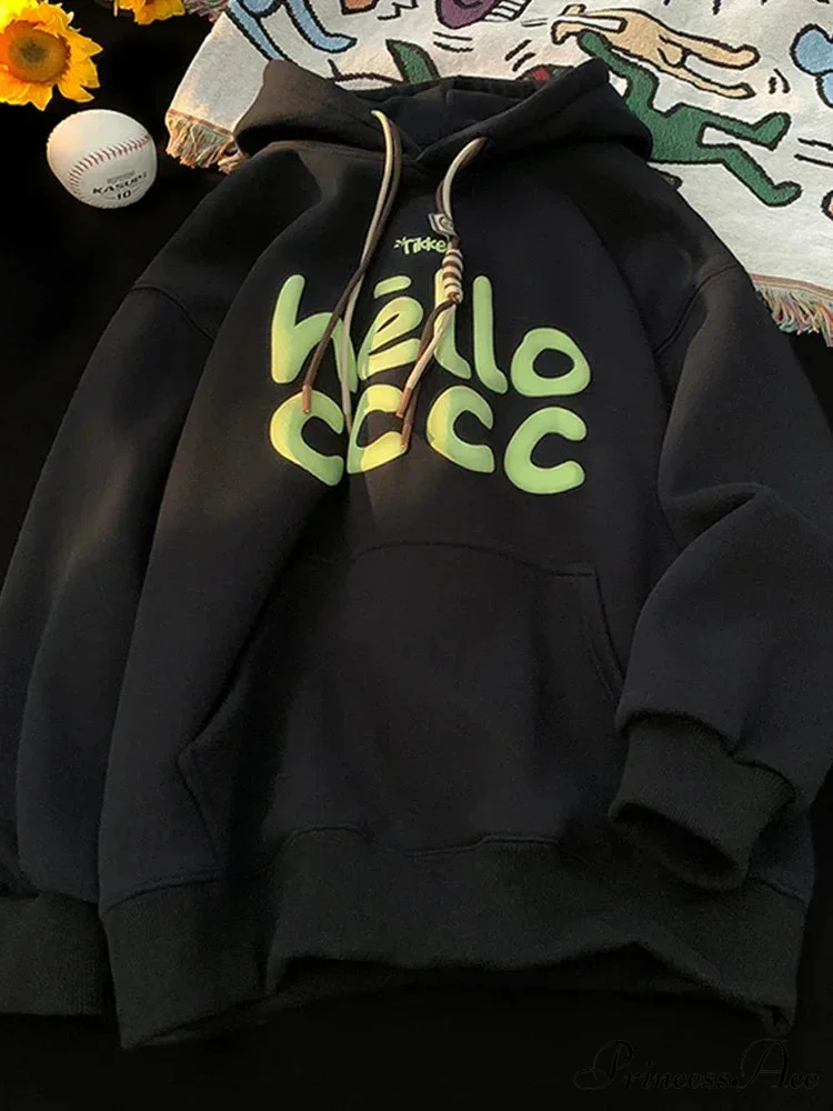Korean Style Letter Printed Fleece Hoodie - Image 7