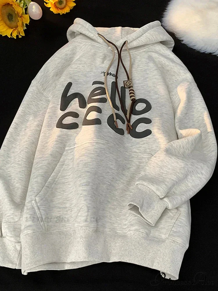 Korean Style Letter Printed Fleece Hoodie - Image 8