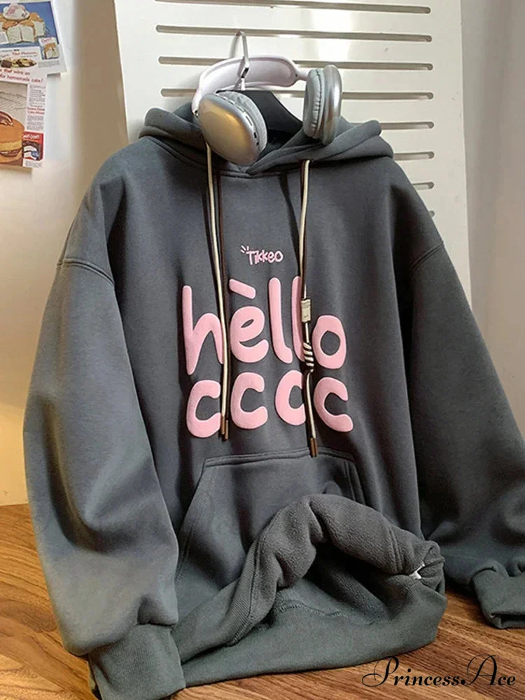 Korean Style Letter Printed Fleece Hoodie - Image 9
