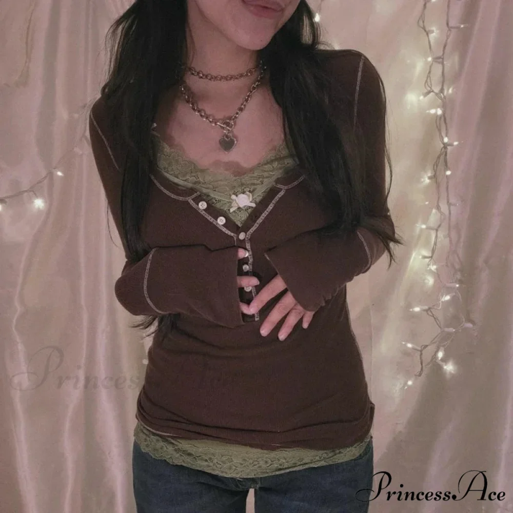 Korean Vintage Ribbed Knit Top Button Up Long Sleeve Jumper Women - Image 2