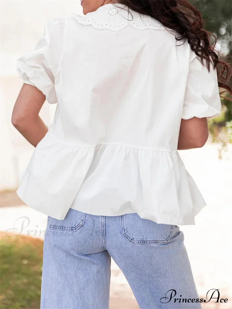 Lace Brief Sleeve Front Fasten Blouse - Image 4