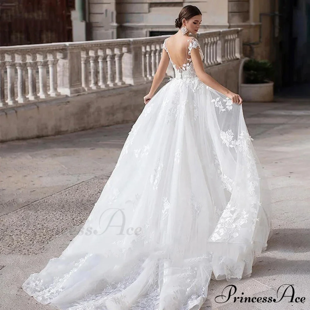 Lace Circular Neck Dual-Use Wedding Gown - Image 2