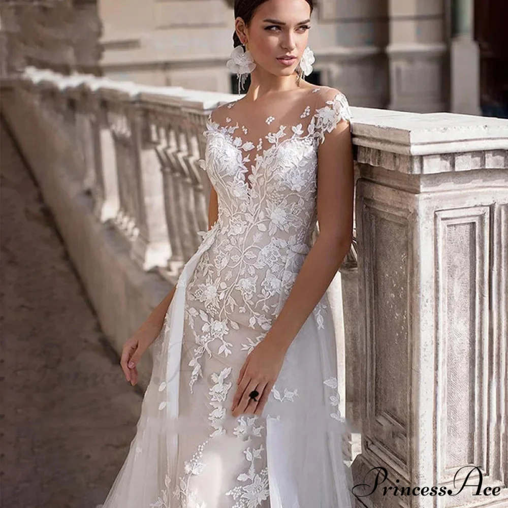 Lace Circular Neck Dual-Use Wedding Gown - Image 4