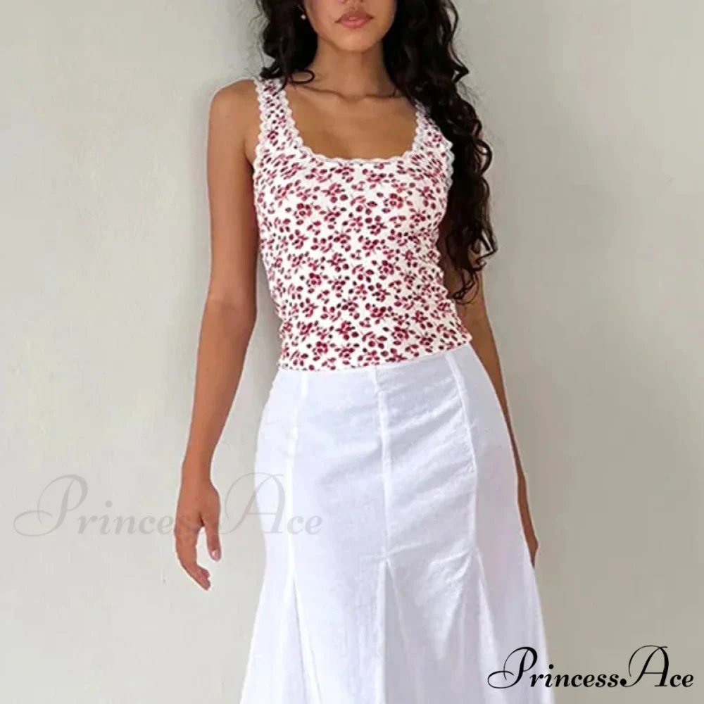 Lace Edging Trim Tight Fit Millennium Summer Flower Sleeveless Informal Fundamental Crop Top - Image 6