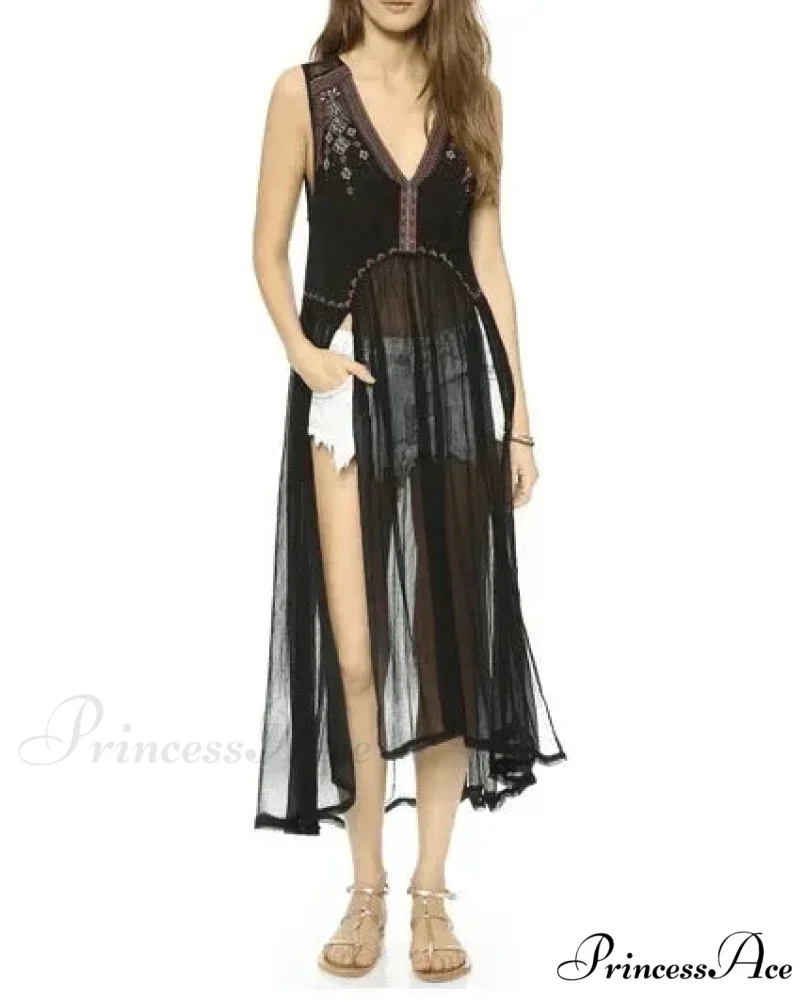 Lace Flounce Sleeve Fringe Hollow Maxi Boho Dress - Image 5