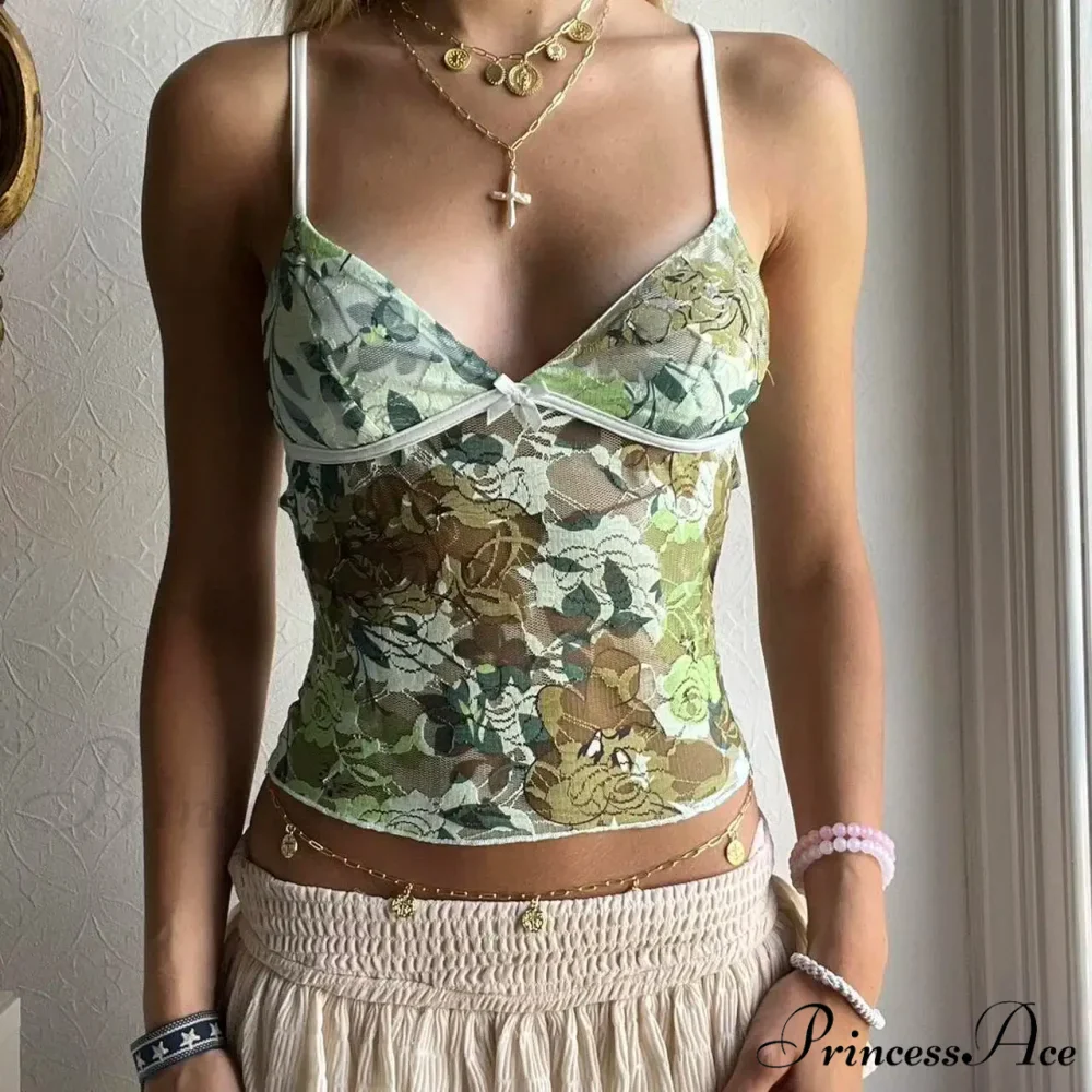 Lace Flowery V-Neck Crop Top - Image 3