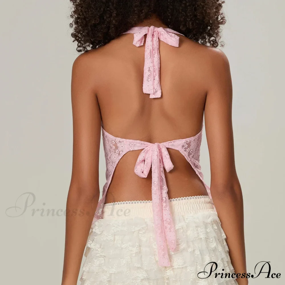 Lace Halter Bind-Up Crop Top - Image 2