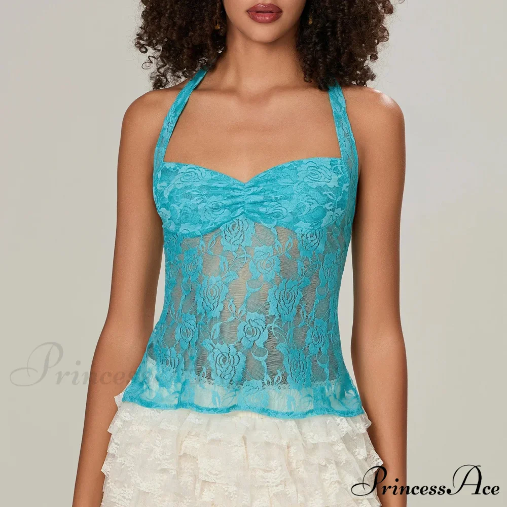 Lace Halter Bind-Up Crop Top - Image 3