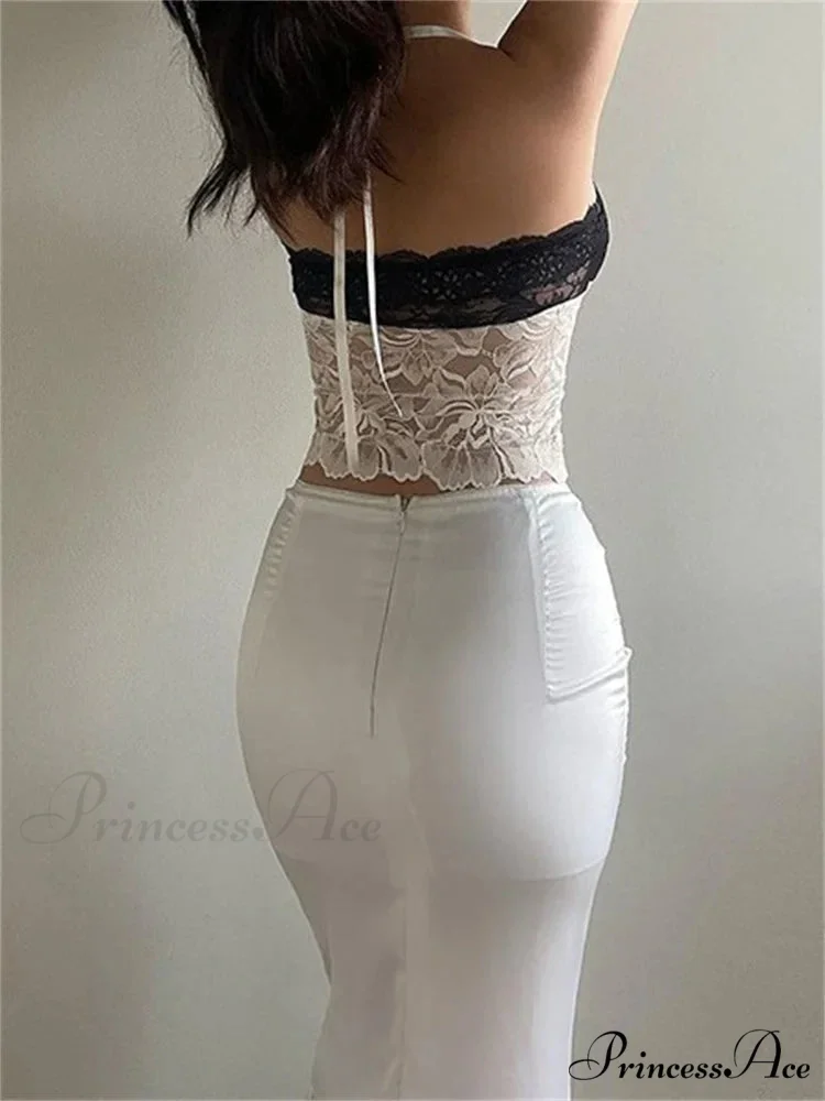 Lace Halter Bind-up Open-back Patchwork Tank Top - Image 3