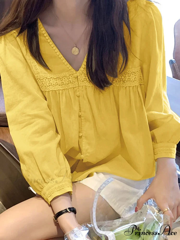 Lace Patchwork Deep-neck Generous Blouse - Image 3