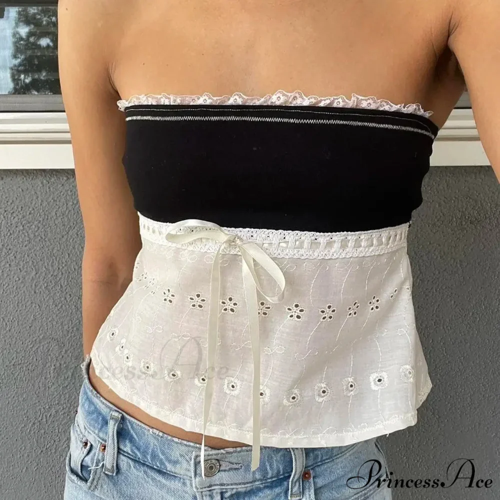 Lace Patchwork Empty Crop Top