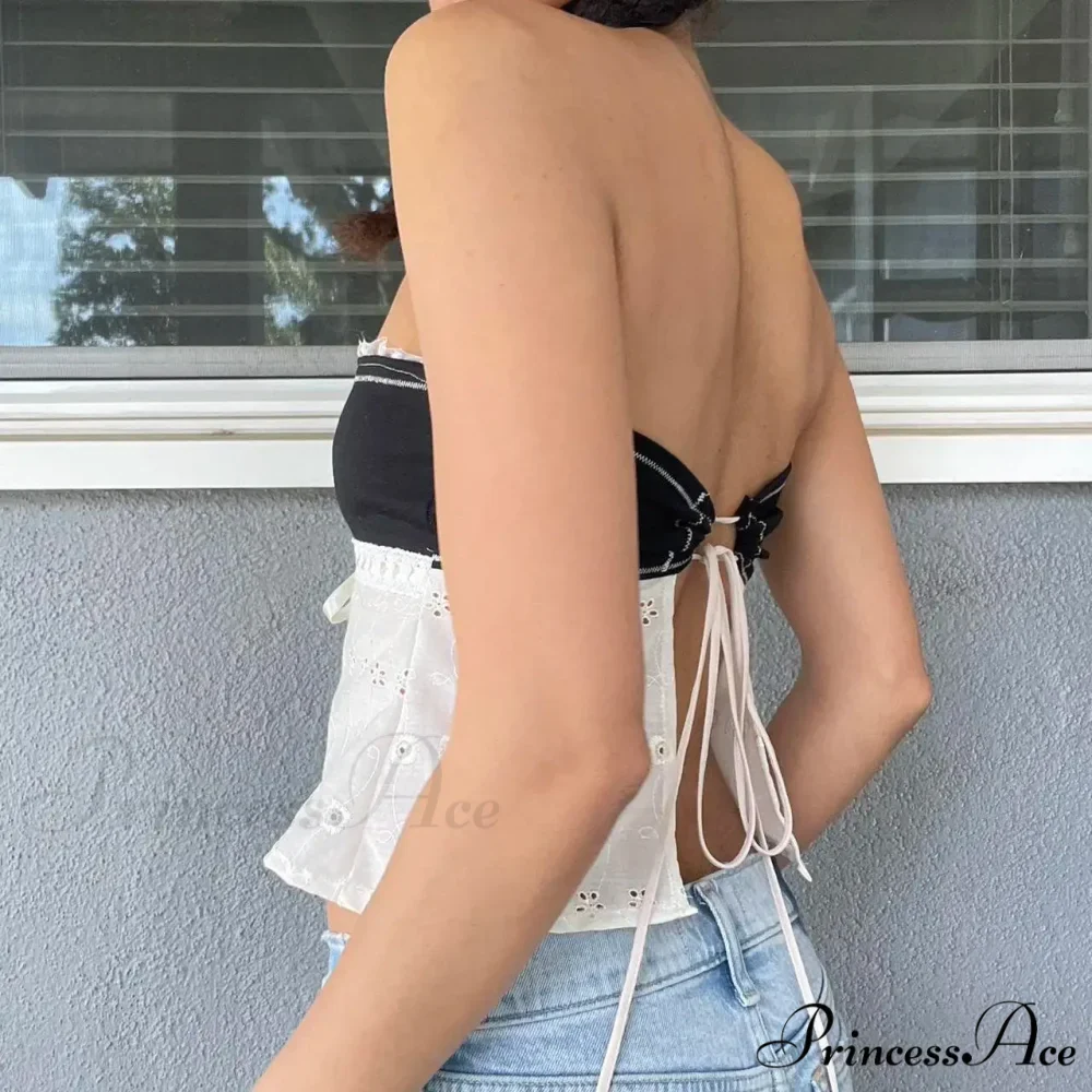 Lace Patchwork Empty Crop Top - Image 2