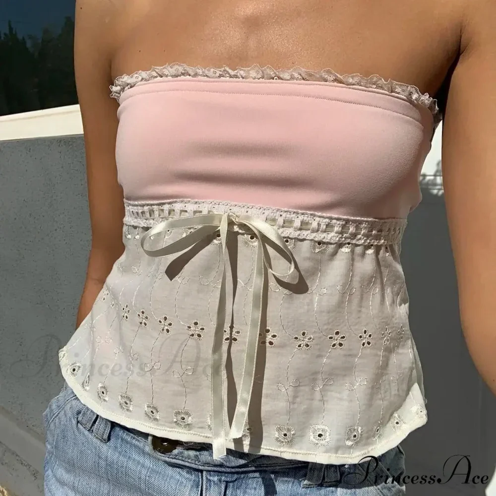 Lace Patchwork Empty Crop Top - Image 5