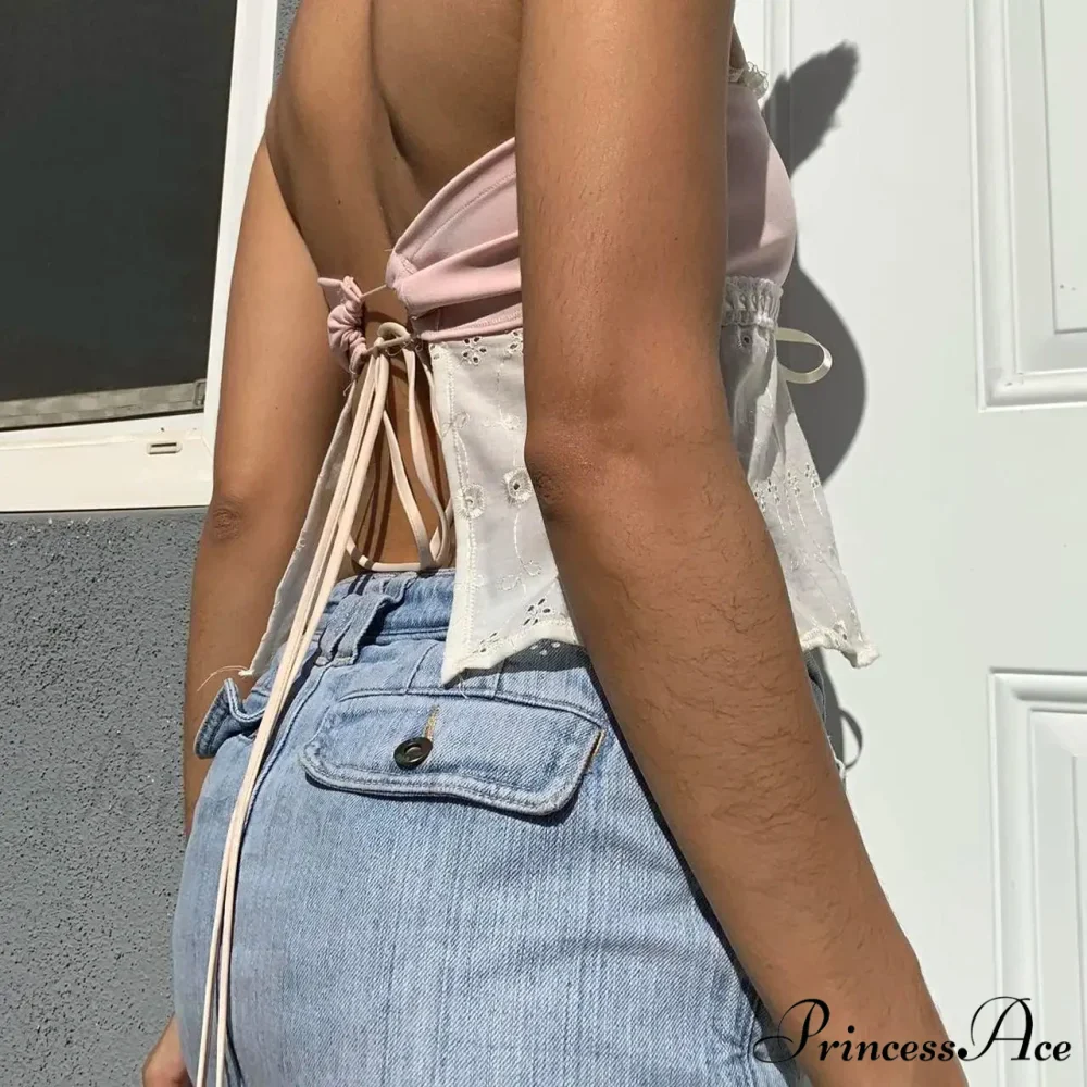 Lace Patchwork Empty Crop Top - Image 6