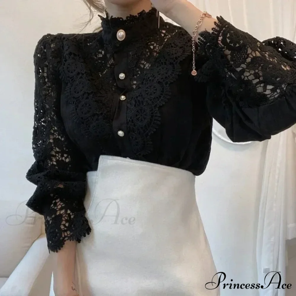 Lace Patchwork Floral Sleeve Blouse - Image 3