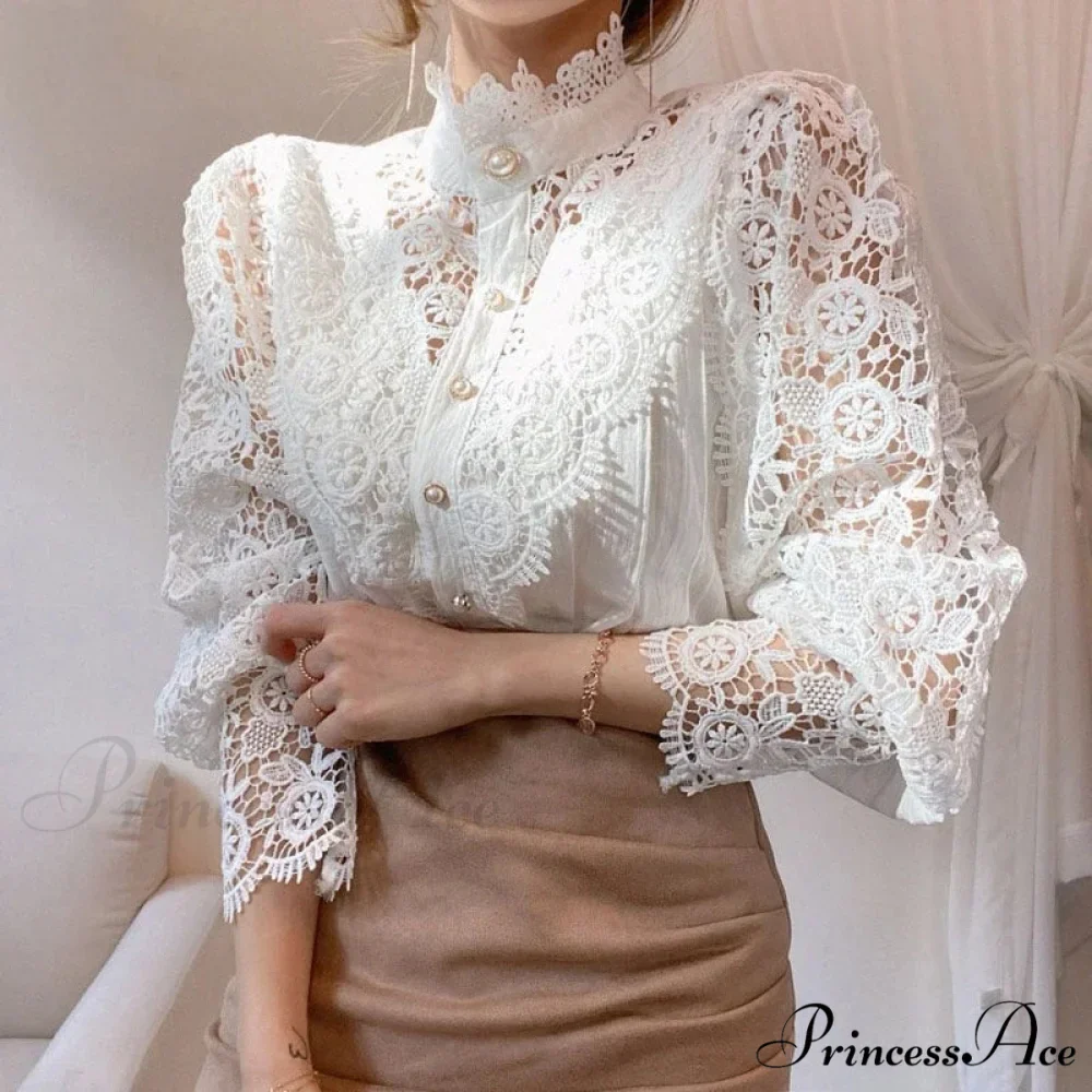 Lace Patchwork Floral Sleeve Blouse - Image 4