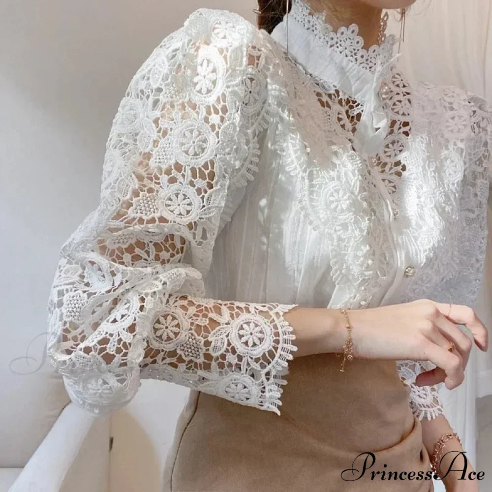 Lace Patchwork Floral Sleeve Blouse - Image 6
